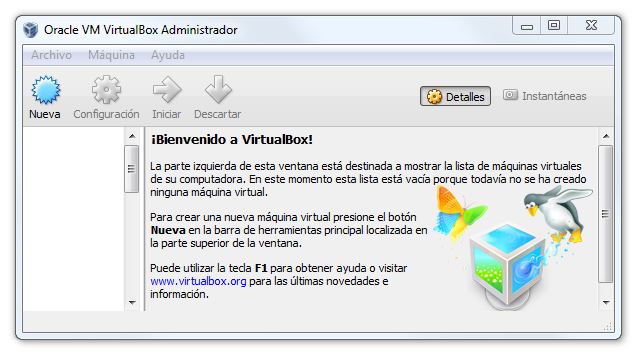 VirtualBox start page