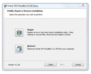 VirtualBox repair option
